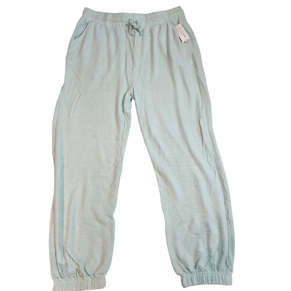 RISEN  Light Blue Sweatpants Joggers Lounge Pants Elastic Waist Pockets Size 1XL